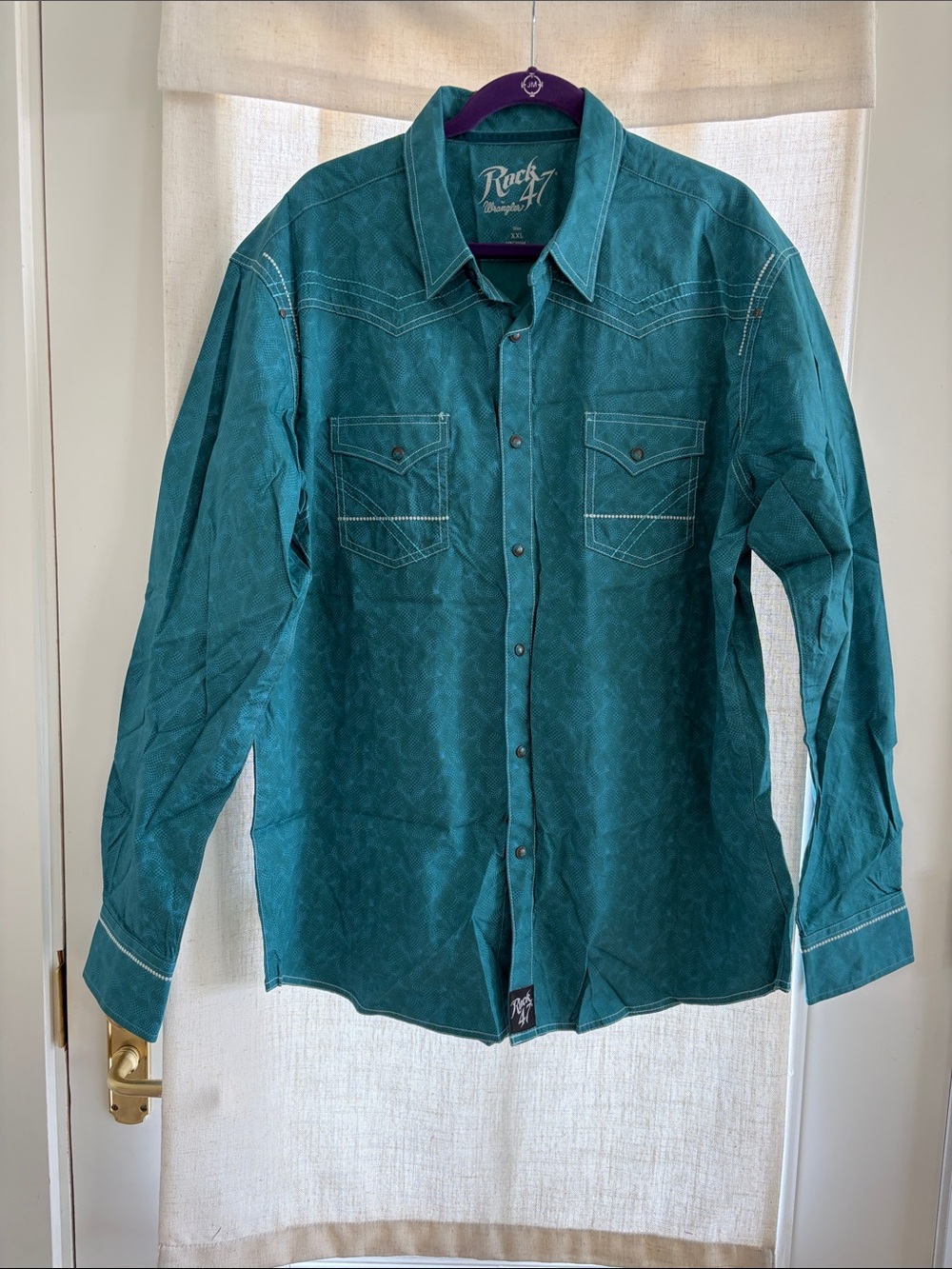 Wrangler Rock 47 Teal Long-Sleeve Western Button-Down Shirt